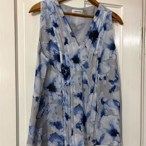 Calvin Klein Women's White and Blue Floral Blouse